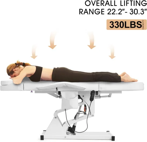 Vista 4 de Cama facial Artist hand para esteticista, mesa de masaje, cama de belleza médica con ajustes eléctricos de 3 motores, procedimiento de tatuaje Blanco