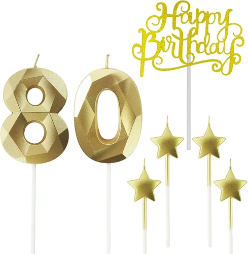 Vista 28 de Velas de cumpleaños doradas con número 20 y velas de estrella de cumpleaños de 7 cm Velas para pastel de cumpleaños en forma de diamante 3D son