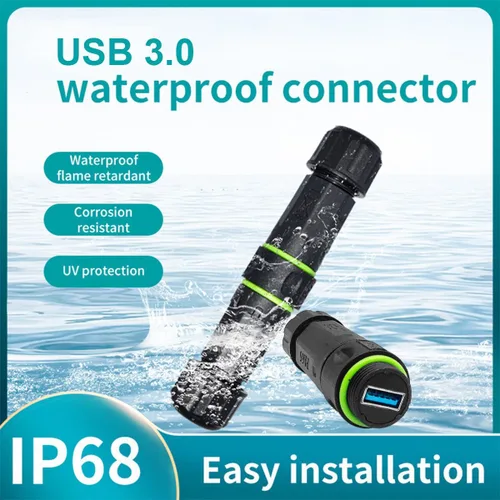 Vista 2 de PENGLIN 2 acopladores de montaje en panel USB 3.0, adaptador de paso USB impermeable al aire libre, conector USB 3.0 estándar industrial hembra a