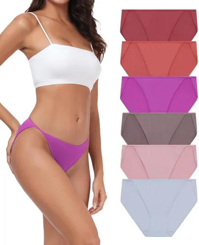 Vista 18 de ANLIQI Ropa interior de bikini de corte alto para mujer, suave, modal, de tiro bajo, no se ve, tallas grandes, paquete múltiple