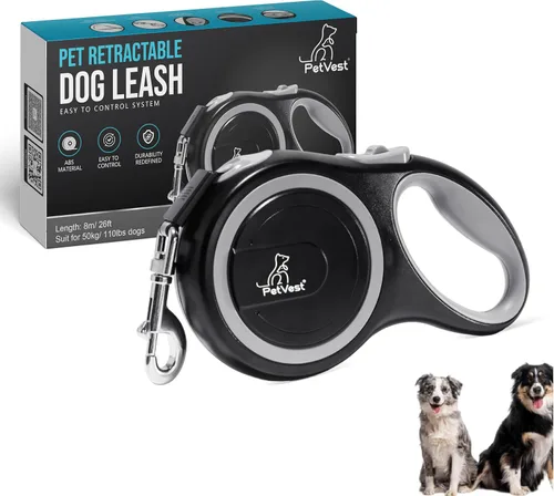 Vista 10 de Correa retráctil para perro, extensible hasta 16 pies, cinta de nailon resistente, sin enredos, freno y bloqueo con una sola mano, para perros