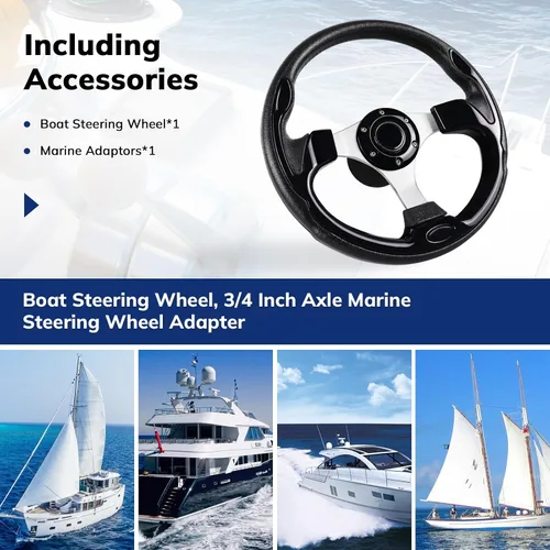 Vista 6 de Adaptador de volante marino de eje de 12.5 pulgadas, 3/4 pulgadas, volante de fibra de carbono antideslizante para barcos, yates, botes pontón, Negro