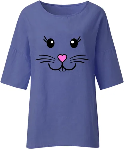 Vista 3 de Womens Easter Tops, Women's Easter Shirts Cute Bunny Print 34 Sleeve Tops Easter Eggs Crew Neck Casual Blouse T-Shirt