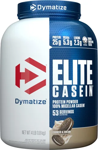 Vista 10 de Dymatize Elite - Proteína en polvo de caseína, chocolate, 100% caseína micelar, 25g de proteína, 5.4g de BCAA, 2.3g de leucina, absorción lenta