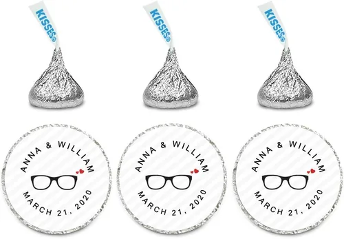 Vista 40 de Andaz Press Etiquetas personalizadas de gota de chocolate para boda, nombres y fecha redondos, turquesa aguamarina, paquete de 240, personalizadas