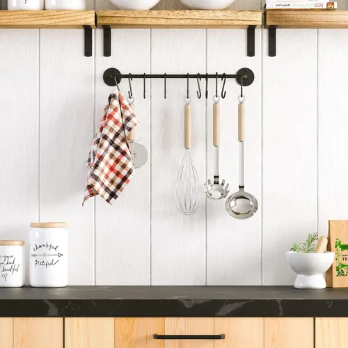 Vista 2 de Wallniture Cucina - Riel de almacenamiento de 16 pulgadas para organizar la cocina con 10 ganchos en S para colgar ollas y sartenes, juego