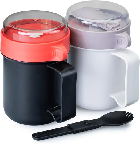 Vista 8 de MATICAN Taza de sopa para microondas con tapa, recipiente para sopa con tapa para fideos ramen, sopa, bebidas, apto para microondas, incluye Gris