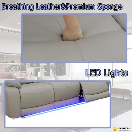 Vista 61 de Juego de sofá reclinable eléctrico, seccional de cuero transpirable beige, juego de muebles de sala de estar, 2 piezas, sofá reclinable eléctrico