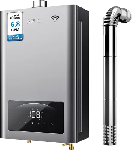 Vista 10 de APUS Calentador de agua sin depósito de gas natural 140,000 BTU para instalación en interiores hasta 6.8 GPM, agua fría cero para agua caliente