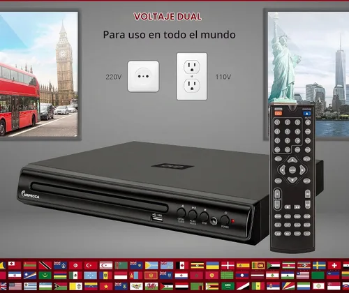 Vista 2 de Impecca DVHP9109 Reproductor de DVD compacto para TV con entrada USB/AV, Multi-región, cables AV y control remoto incluidos, sistema PAL/NTSC