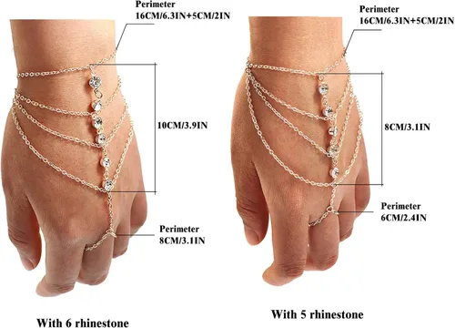 Vista 6 de Suyi - Pulsera con anillo, cadena y diamantes de imitación para mujeres y chicas