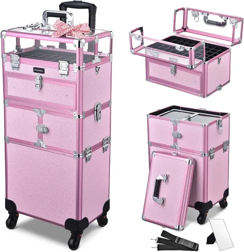 Vista 11 de BYOOTIQUE Organizador de esmalte de uñas 2 en 1, estuche de tren de maquillaje rodante, organizador de viaje para manicura, organizador de viaje