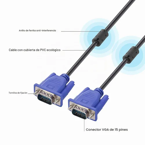 Vista 2 de ENUODA Cable VGA azul de 15 pines macho a macho Cable de monitor de computadora Cable de cable, 4.9 pies