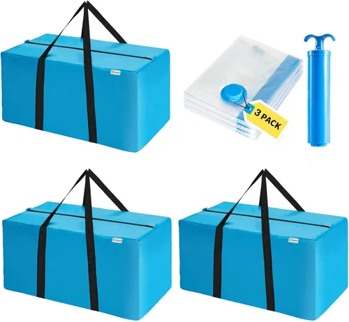 Vista 7 de Bolsa de mudanza extra grande, bolsa de almacenamiento resistente que ahorra espacio para embalaje de ropa, bolsa azul para mudanzas, bolsas