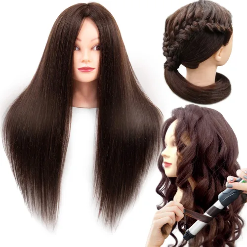 Vista 11 de NAYOO Cabeza de maniquí con cabello y soporte, maniquíes de cabello 60% real para practicar, cabezas de maniquí de cosmetología para práctica