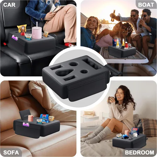 Vista 3 de Portavasos de auto mejorado 2026, 8 en 1, soporte para tazas de asiento trasero para automóvil, organizador de asiento trasero de cuero sintético