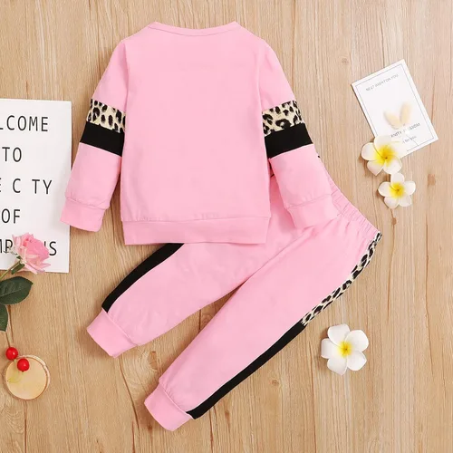Vista 3 de Conjunto de 2 piezas de sudadera para bebé con estampado de leopardo para otoño e invierno
