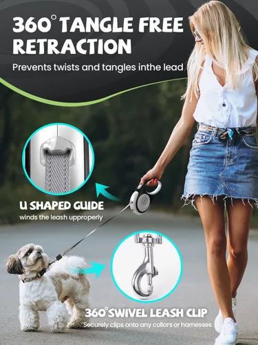 Vista 5 de Correa retráctil para perro con linterna LED, correa para perro 3 en 1 retráctil para perros pequeños y medianos de hasta 66 libras, 16 pies, mango