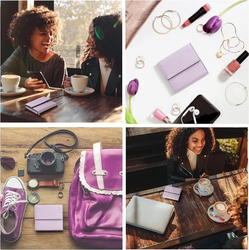 Vista 5 de Travelambo Cartera pequeña y compacta con bloqueo RFID tarjetero de triple pliegue para mujer Cartera RFID
