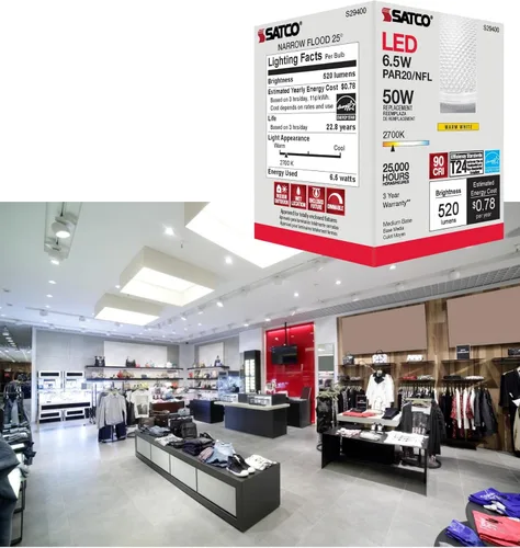 Vista 6 de Satco Bombilla LED de estado sólido S9400, plata, 7 vatios, voltaje 120, 525 lúmenes iniciales, forma de lámpara PAR20, base media, base ANSI E26