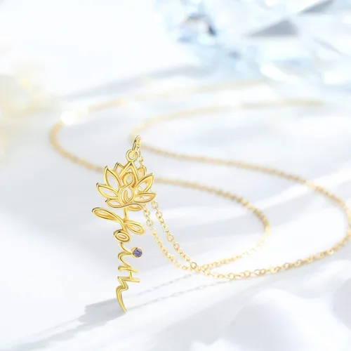 Vista 2 de Midir&Etain Birth Flower Necklace 925 Sterling Silver Flower Pendant Birth Flower Jewelry Gifts for Women Hypoallergenic Necklace for Sensitive Neck