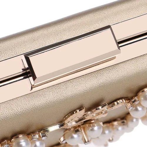 Vista 4 de TENDYCOCO Bolso de noche floral con cuentas para banquete, bolso de cóctel de perlas para mujer (dorado), Oro