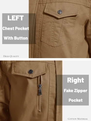 Vista 6 de MAGCOMSEN Chaqueta de invierno para hombre, con forro polar, chaqueta de trabajo de lona encerada, chaquetas cálidas de sherpa, chaqueta militar
