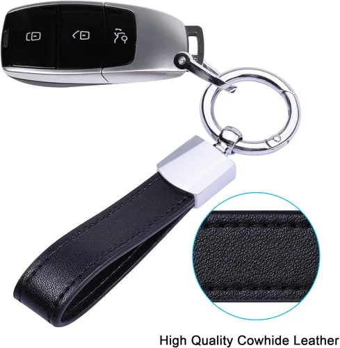 Vista 2 de Wisdompro Llavero de cuero genuino para automóvil, llavero universal para hombre, giratorio de 360 grados, con anillo en D antipérdida, 3 llaveros