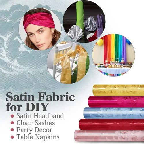 Vista 7 de KKJIAF Tela de Jacquard de Satén Dorado 1 Yarda, 49" de ancho, Estampado de Peonía, Tela de Brocado Brillante y Sedoso para Vestido, Camisas