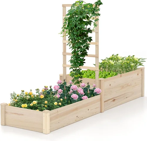 Vista 15 de Conjunto de cama de jardín elevada de madera Giantex, caja de plantación rectangular para verduras, frutas, flores, hierbas, cama de plantación