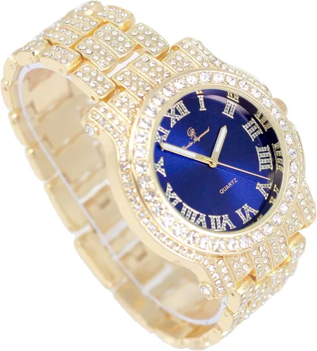 Vista 54 de Charles Raymond Bling-ed Out Ultimate Hip Hop Royalty Reloj para hombre con número romano de fácil lectura o indicadores de tiempo de diamantes