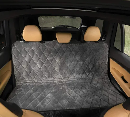 Vista 7 de Plush Paws Products Protector de asiento trasero de coche de terciopelo sin hamaca, lavable e impermeable para asiento trasero de coche, camión