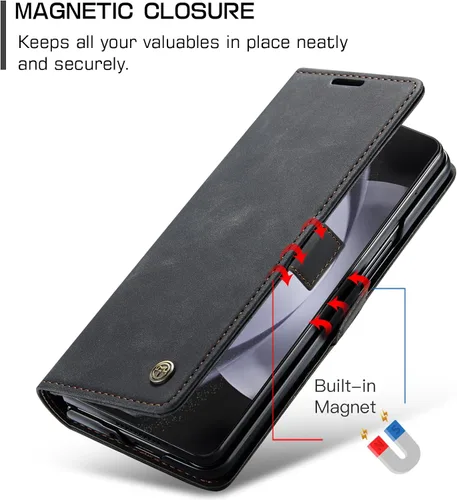 Vista 2 de CaseMe - Funda tipo cartera para Samsung Galaxy Z Fold 5, hecha a mano con cierre magnético de piel retro duradera, con cierre magnético