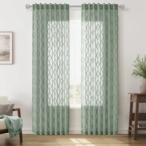 Vista 10 de Cortinas transparentes negras Hokibero de 96 pulgadas de largo, juego de 2 paneles con pestaña trasera, filtro de luz, cortinas