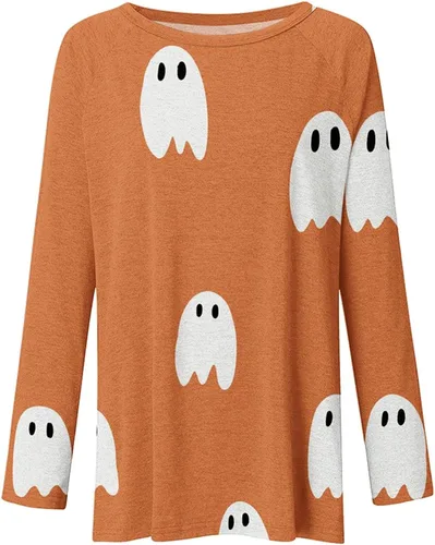 Vista 5 de Huilaibazo Túnica de Halloween para mujer, camisas gráficas de telaraña, blusa de manga larga fluida, túnica de talla grande para leggings