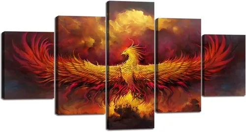 Vista 63 de 5 piezas de pintura sobre lienzo ardiente de fénix dibujado en estilo heráldico fuego fénix arte de pared vintage impresiones obras de arte arte