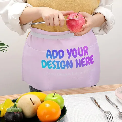 Vista 266 de AXKEUDO Delantal personalizado con bolsillos, delantales de cintura para camarera para cocinar en casa, restaurante, servir trabajo