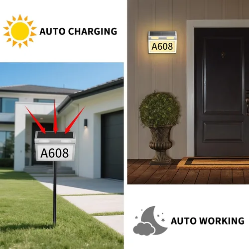 Vista 3 de Números solares de casa para exteriores con luz solar, señal de dirección de casa, impermeable, 3 modos de iluminación de color, placa de dirección