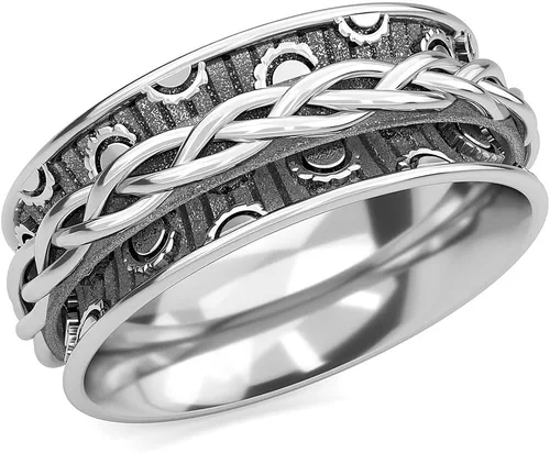Vista 18 de Shop LC 925 Sterling Silver Boho Spinner Fidget Anxiety Ring for Women 3 rayas.