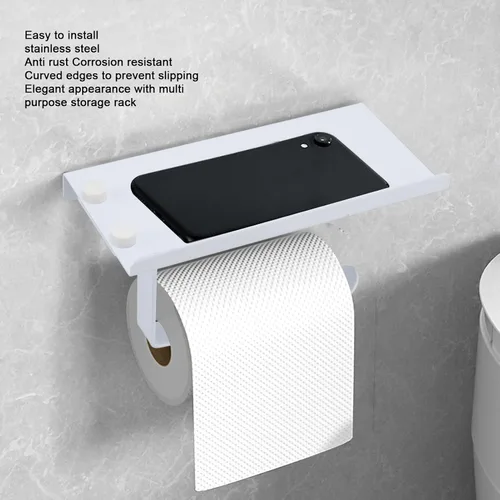 Vista 3 de Portarrollos de papel higiénico, soporte de papel higiénico de baño, soporte de papel higiénico de montaje en pared con estante, estante de acero