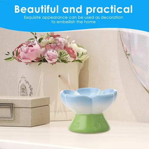 Vista 7 de Cuenco elevado de cerámica para perros para alimentos secos y húmedos, cuenco elevado de comida para gatos de superficie lisa, cuencos de comida