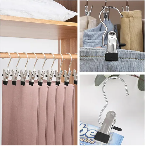 Vista 3 de 10 perchas modernas de acero inoxidable metálico para ahorrar espacio con gancho, plata o gris