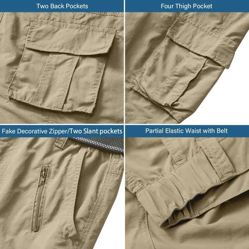 Vista 3 de linlon Pantalones cargo de senderismo ligeros de secado rápido para hombre con 8 bolsillos