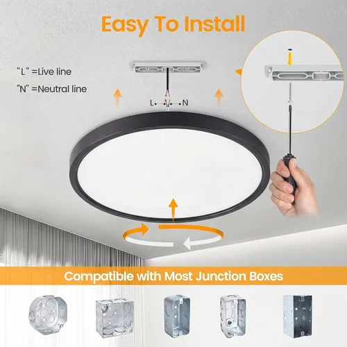 Vista 6 de TALOYA Paquete de 4 lámparas de techo LED de montaje empotrado de 10 pulgadas, 5 temperaturas de color (3000 K-6500 K), luz de panel plano redondo