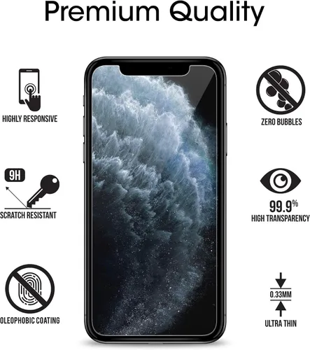 Vista 5 de TechMatte Protector de pantalla de vidrio para iPhone 11 Pro, iPhone XS/X con bandeja de fácil instalación, vidrio templado, paquete de 3 9H Drop