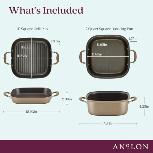 Vista 2 de Anolon Advanced - Sartén antiadherente anodizada dura para parrilla, plancha y tostadora, 11 pulgadas, color marrón