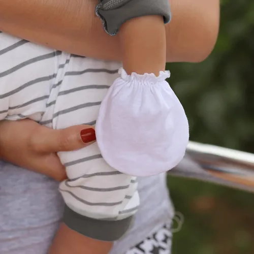 Vista 5 de RATIVE Guantes de algodón para recién nacido, antiarañazos, para niños y niñas de 0 a 6 meses