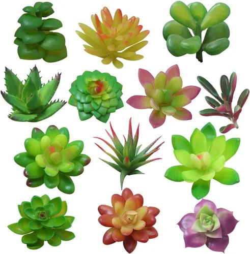 Vista 9 de SRK Plantas artificiales suculentas falsas sin maceta, musgo falso para decoración floral, plantas prefabricadas, plantas de PVC vívidas, juego