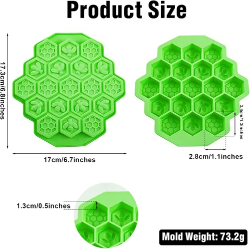 Vista 2 de 3 moldes de silicona de panal de abeja, moldes antiadherentes para chocolate, 19 cavidades para hornear pasteles, molde de silicona de grado