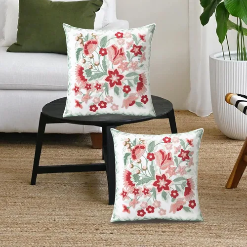 Vista 3 de Juego de 2 fundas de almohada decorativas bordadas para sofá, fundas cuadradas para cojines, para dormitorio, sofá, decoración rústica de granja, 18